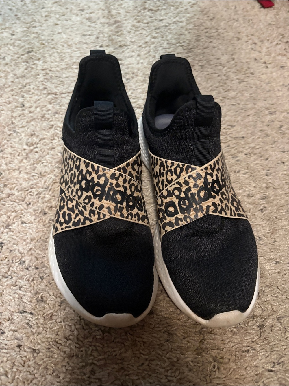 adidas Black Slip-On Sneakers with Leopard Strap